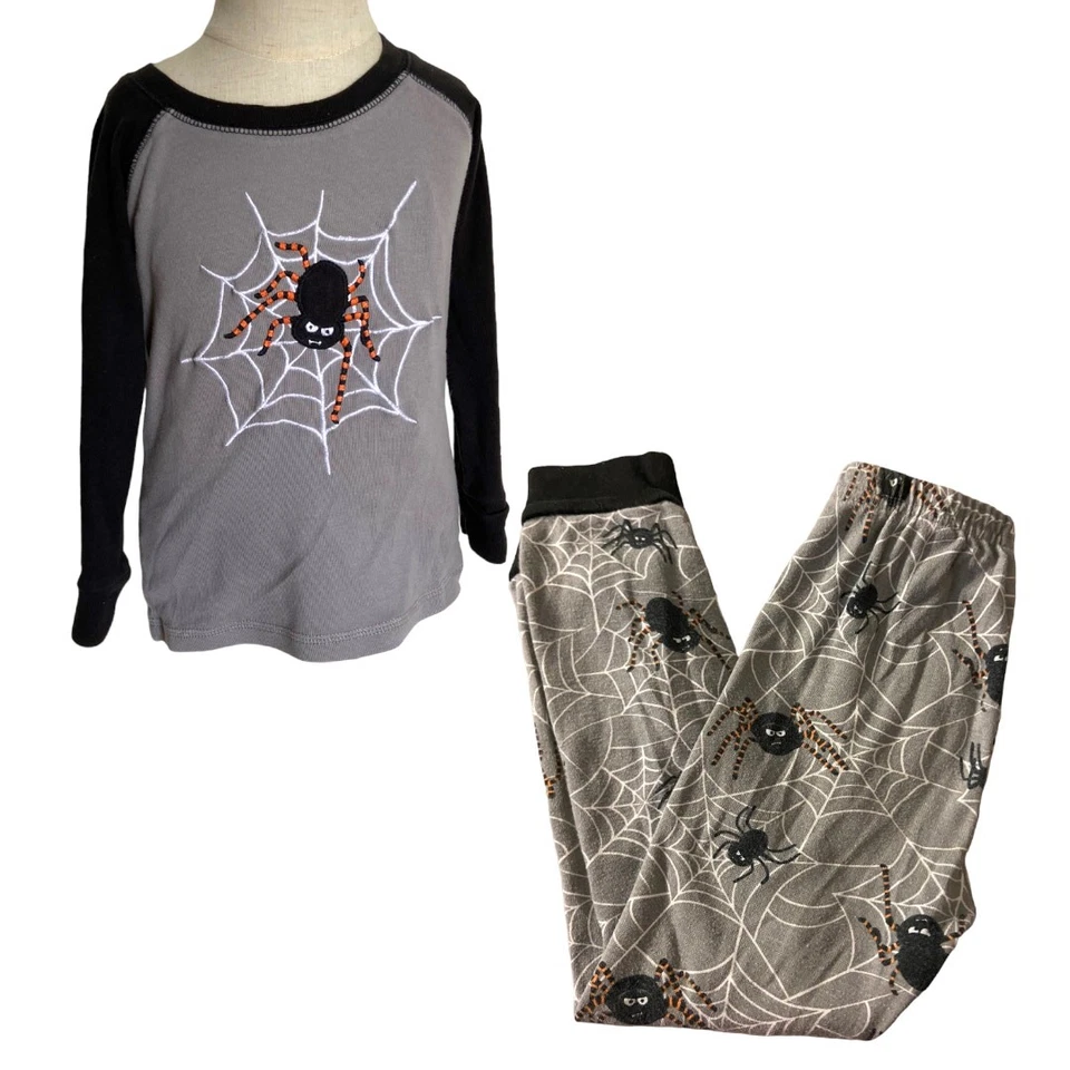Gymboree Unisex Pajamas Sz 4 Spiderweb Halloween Shop Gymmies PJs Gray Black - Image 2 of 4
