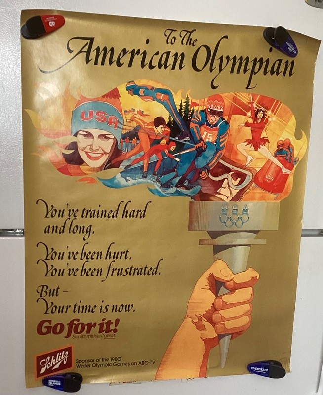 Vintage 1980 Winter Olympics “To the American Olympian” Schlitz Beer ABC TV