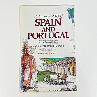 Vintage 1984 National Geographic Traveler's Map Spain Portugal Illustrated