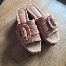 Sam And Libby Crysta Buckle Platform Wedges Rattan Buckle Slip On Sandals Size 7