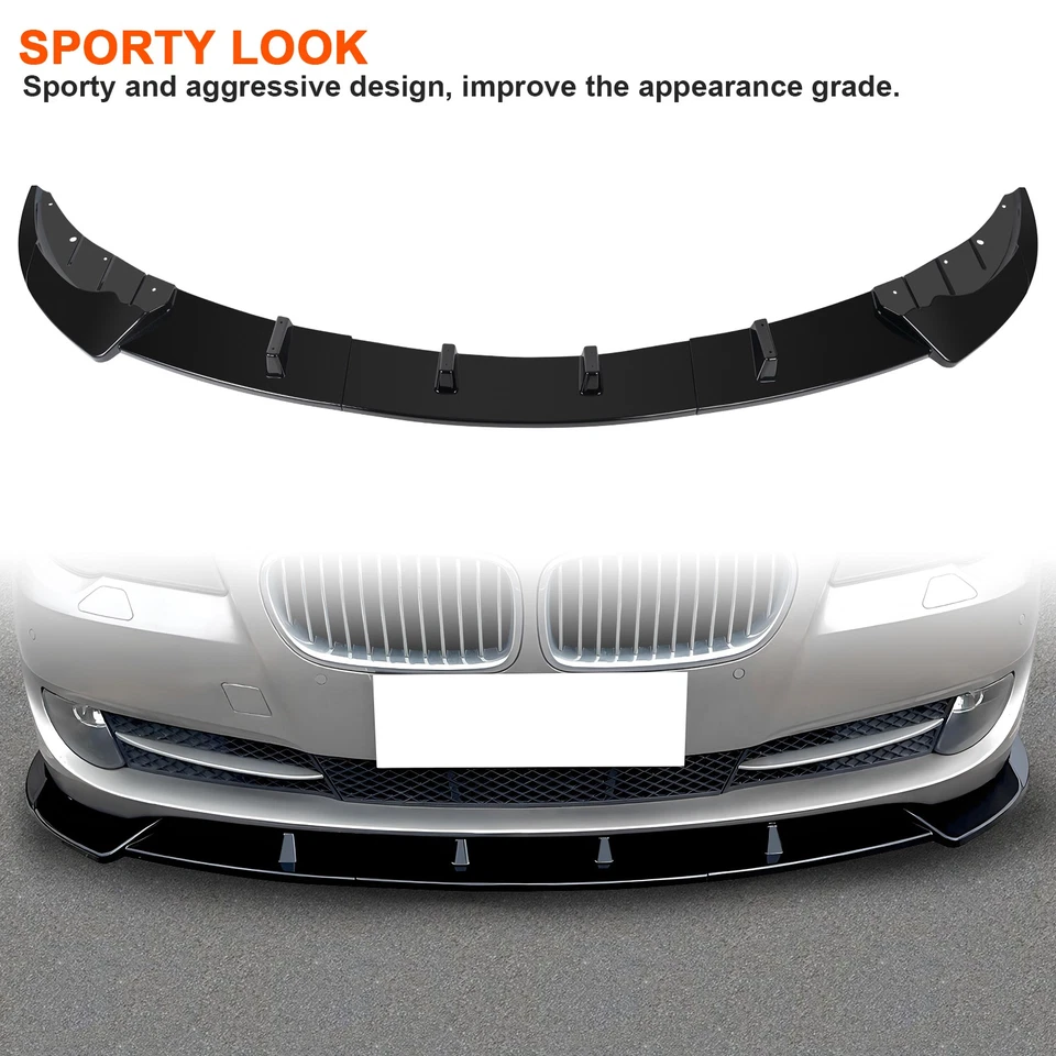 Parachoques delantero ajuste labio para BMW F10 2011-2016 520i 528i 535i M Sport negro brillante Foto 4 de 4