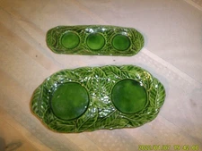 2 VINTAGE MARUHON WARE PORCELAIN PIECES CRAMER SALT PEPPER LEAF PATTERN HOLDERS