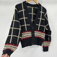 Vintage Nordic Apres Chunky Cotton Cardigan Womens S Fair Isle Cabin Cottage 90s
