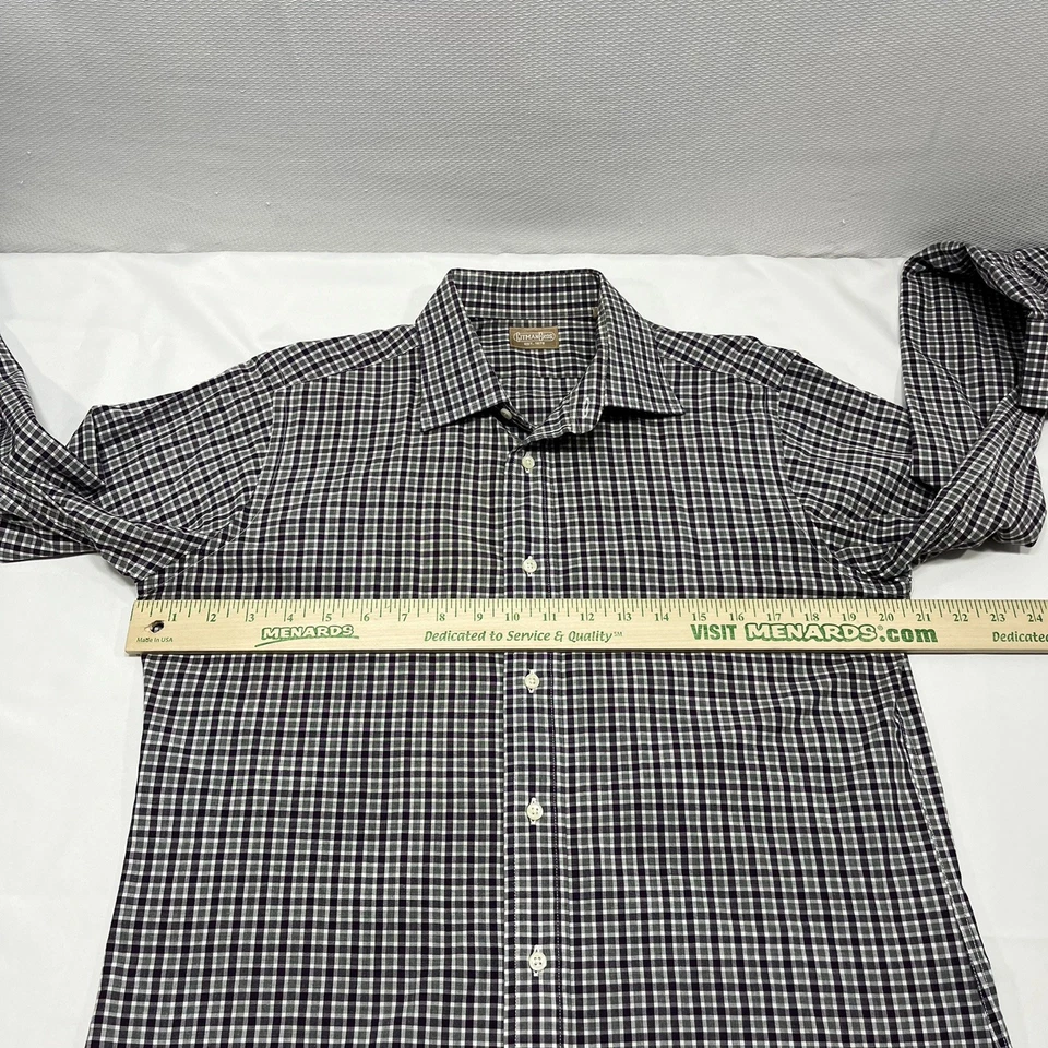 Gitman Bros Shirt Mens 16-36 Gray Purple Plaid Gingham Button Up USA Long Sleeve - Image 4 of 4