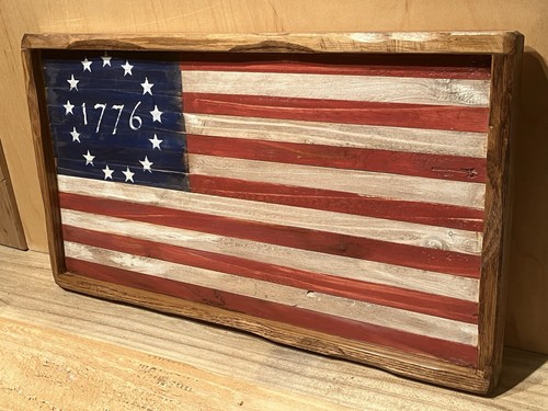 Handmade Rustic USA, Betsy Ross Spirit Of 1776 American Wooden Flag - Picture 14 of 15