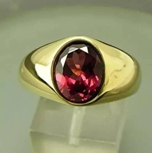 Authentic 3Ct Oval Cut Lab Created Garnet Solitaire Engagement Ring 14K Yellow Gold Plated