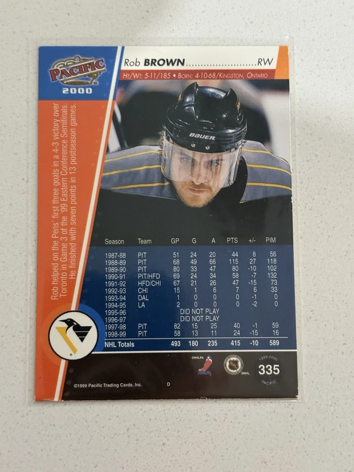 1999-00 Pacific Rob Brown #335 Auto Autograph Signed Pittsburgh Penguins - Image 2 of 2