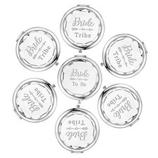 Pack of 7 Compact Pocket Makeup Mirrors Set Include 1 Bride to Be Mirror Silver