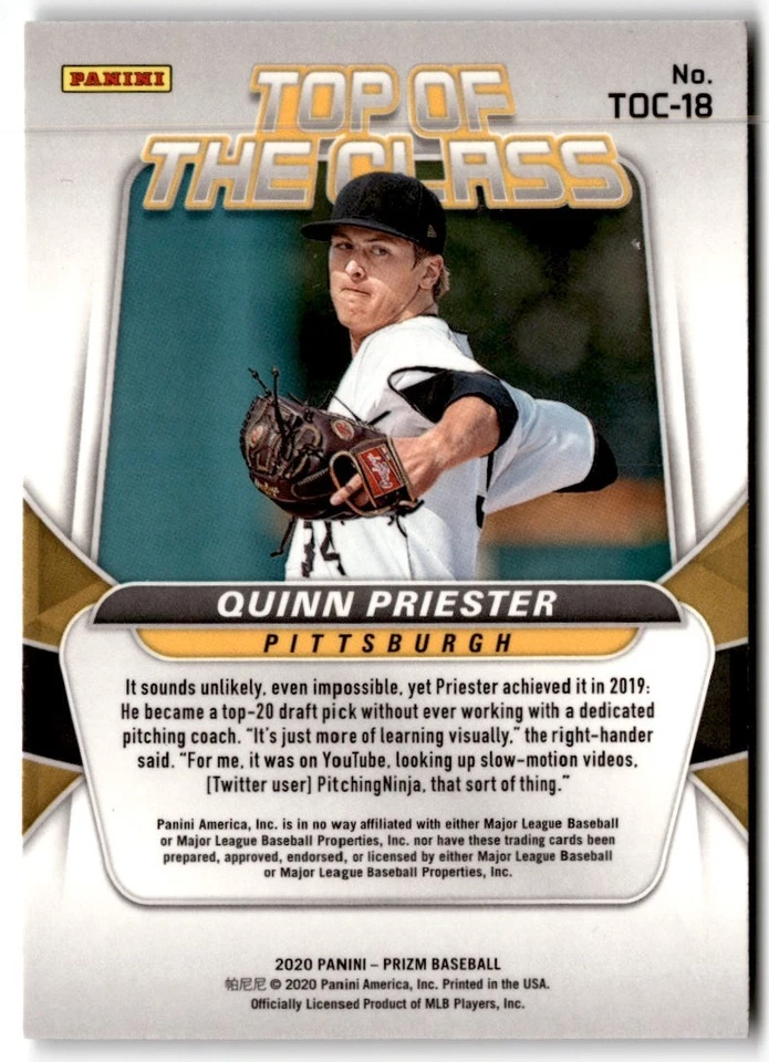 Quinn Priester 2020 Panini Prizm Top of The Class #TOC-18 Pittsburgh Pirates - Image 2 of 2