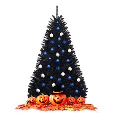 6Ft Hinged Artificial Halloween Christmas Tree Full Tree w/ Stand Black