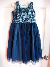 New Girls Navy  Ice Blue Embelished Dress - Size 6 - Doodle