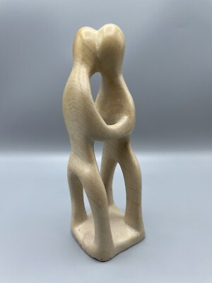 Carved Soapstone Statue Kissing Couple 8''  Modern Abstract Minimalist READ