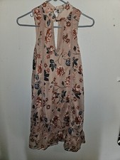 American Rag Women's Size S Dusty Rose Pink Floral Dress Boho Halter W/keyhole