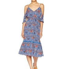 Jack by BB Dakota Women's Marrakesh Express Printed Dress Sz Small Blue Midi 