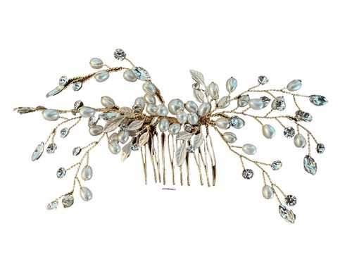 TARA Bridal Glam Silver Rhinestone Faux Pearl Hair Comb Accessory TARA Bridal Glam Silver Rhinestone Faux Pearl Hair Comb  main image 2