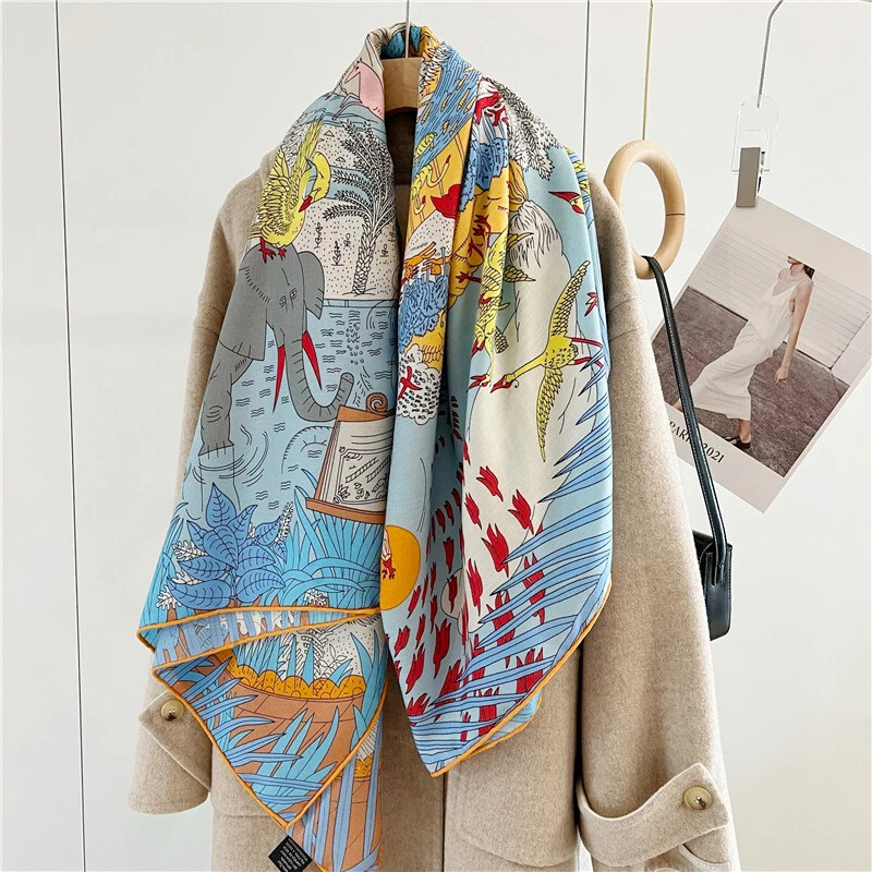 Bufanda estola envolvente de cachemir puro y seda estampado de moda chal cuadrado enrollado a mano 53" Foto 4 de 4