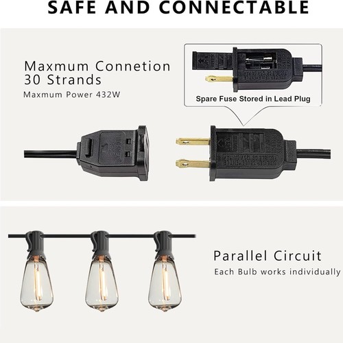 Cadena de luces LED para exteriores, luces LED para patio S14 con bombillas E12 Edison vintage - Imagen 8 de 26