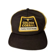 Vintage Golden Corral Family Steak House Snapback Trucker Hat Brown & Yellow Cap