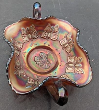 Fenton Butterfly Carnival Glass Amethyst Candy Dish Tidbit Tray
