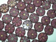 8 13mm Czech Glass Amethyst Purple with Gold Daisy Flower Wheel Coin Beads