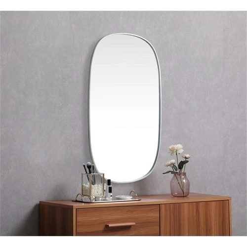Elegant Decor Brynn 30x48" Oval Modern Metal Wall-Mounted Mirror in Silver - Picture 9 of 11
