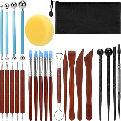24Pcs Polymer Clay Tools Set with Bag for Sculpting, Modeling & Air Dry Clay
