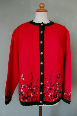 C&A Trachtenjacke Strickjacke Janker rot Strick Blumen