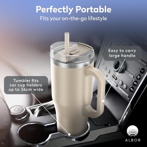 40 oz Tumbler Cup Stainless Steel Insulated Water Bottle with Handle Straw Lid - Picture 4 of 6