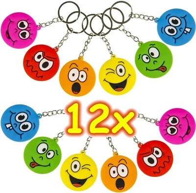 12 SCHLÜSSELANHÄNGER Lachgesichter Emoji Gesicht Anhänger Kinder Mitgebsel Party