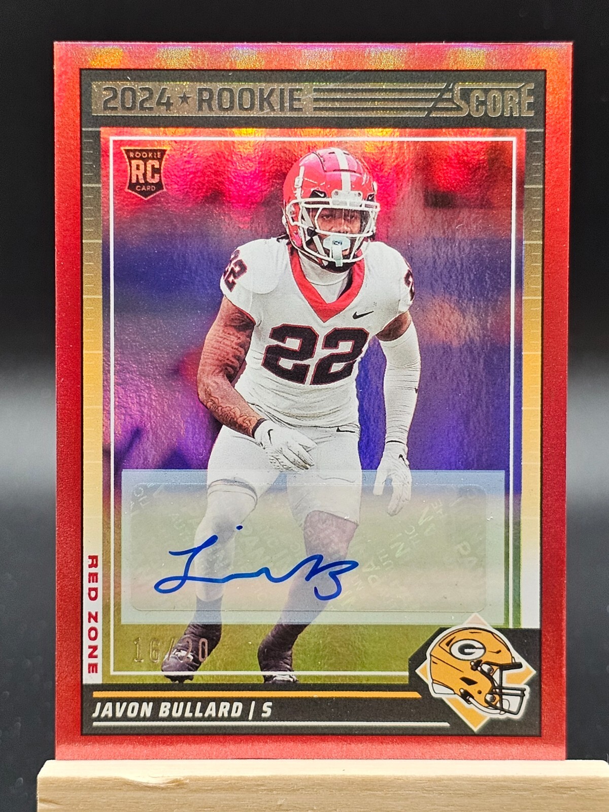 2024 Score Football Javon Bullard RC RED ZONE Auto 16/20 Green Bay Packers #355
