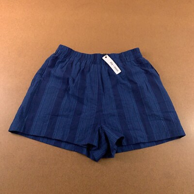 Day + Moon Womens Medium Deep Blue Striped Cotton Pocketed Pull On Shorts NWT