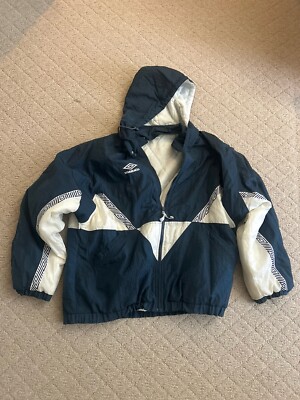 Vintage 90s Umbro XL Puffer Jacket Blue White Zip Off Hood