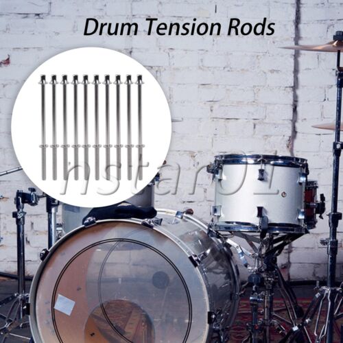 Drum Tension Rods Iron 1/5" Thread 110mm for Percussion with Gaskets Set of 10 - Picture 1 of 7