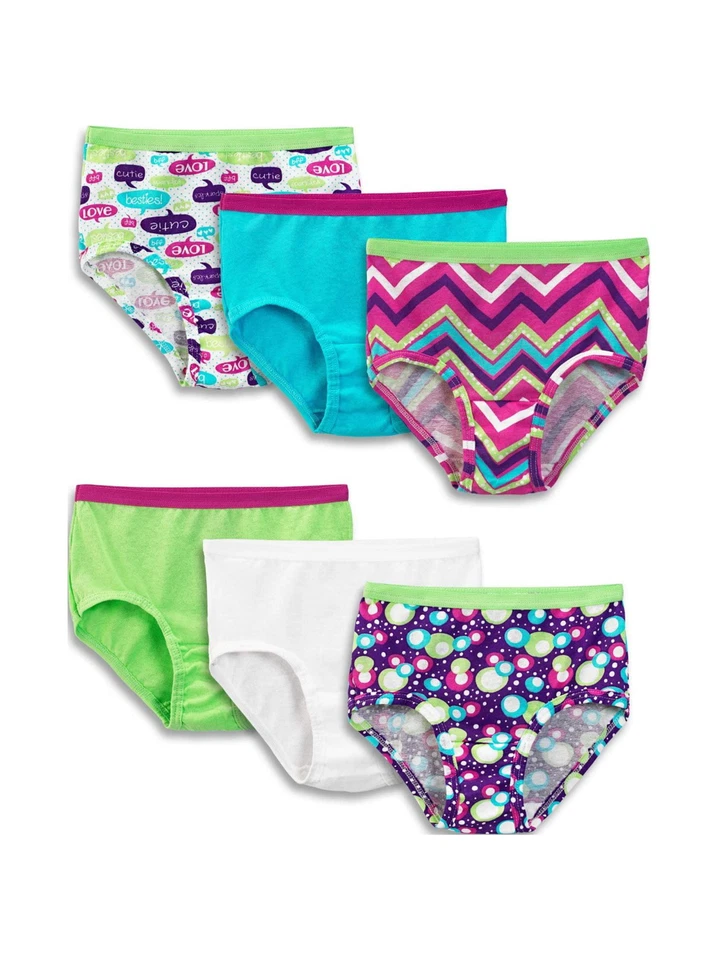 Fruit of the Loom 女孩内衣棉质内裤,6 包(小女孩和大 — 第 3/3 张图片