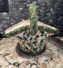 Pacific Rim English Holly Ivy Basket Christmas Holiday Handpainted Retired Vtg