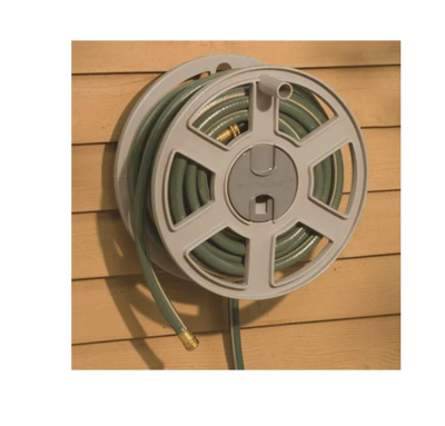 Suncast 100 ft. Garden Sidewinder Mounted Resin Wall-Mounted Hose Reel,Taupe New
