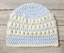 handmade crochet baby hat newborn beanie cream blue puffs new