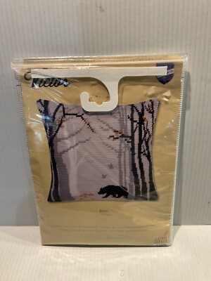 DIY Vervaco Victor needlepoint kit Bruno bear angled clamping stitch cushion