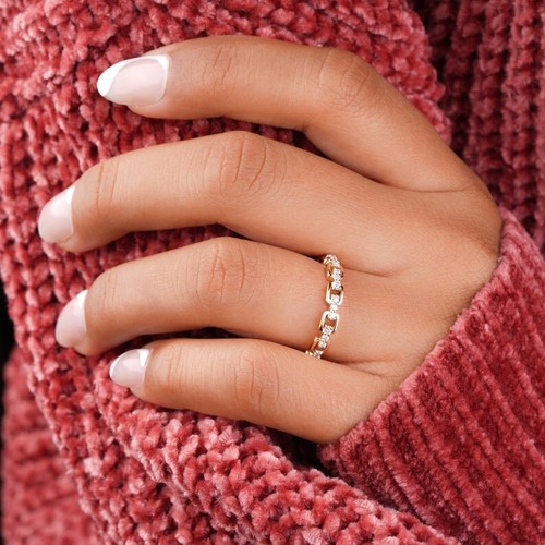 Gold Chain Link Eternity Band | Moissanite Accents | Wedding Handmade Ring - Picture 7 of 9