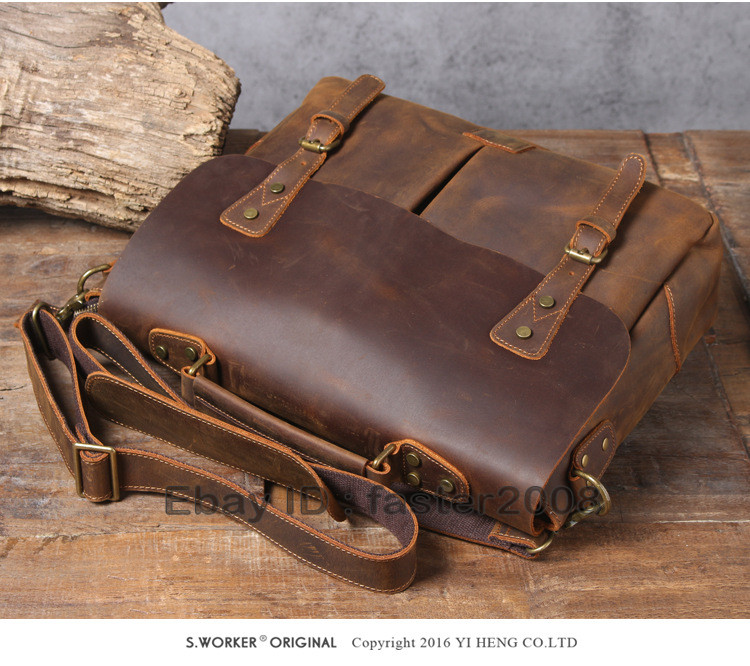 Crazy Horse Leather Messenger Bag Men Portable Briefcase Shoulder Computer Bag