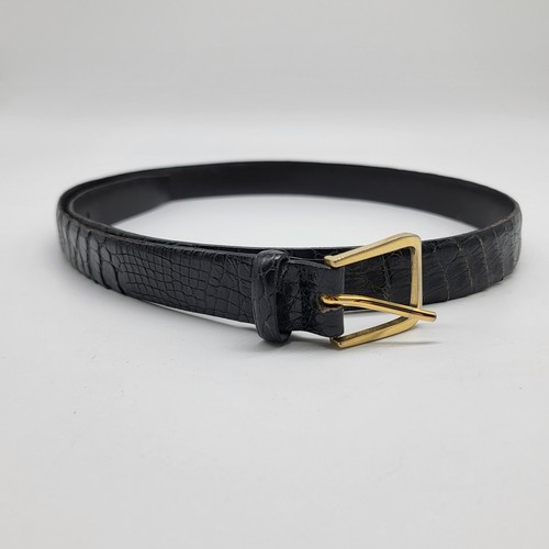 Geniune Crocolilan Belt size 34 (37 in) Black Spain Solid Brass Italy Crocodile - Picture 4 of 9