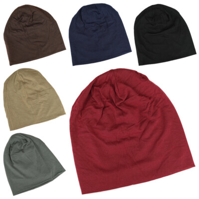 Weiche Damen Herren Jersey Mütze Beanie Slouch 2-lagig Unisex dehnbar Sport 985