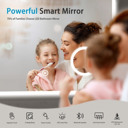 Bathroom Mirror With LED Lights Touch Shaver Socket Demister 3x Magnifying - Picture 4 of 18