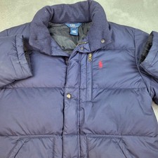 Polo Ralph Lauren Puffer Jacket Boys L 16/18 Down Filled Fleece Collar Navy Blue