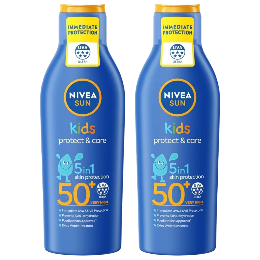 NIVEA SUN Kids SPF50+ Protect & Care Sun Cream 2x200ml 5in1 Lotion