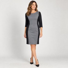 Talbots Sheath Dress Womens 8 Grey Black Colorblock 3/4 Sleeve Ponte Knit