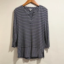 Talbots Women’s Navy and White Striped 3/4 Sleeve Tunic Size L