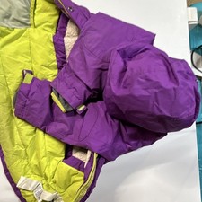 Lands End Warm Kids Hooded Insulated Full Zip Nylon Jacket Purple Green Grow