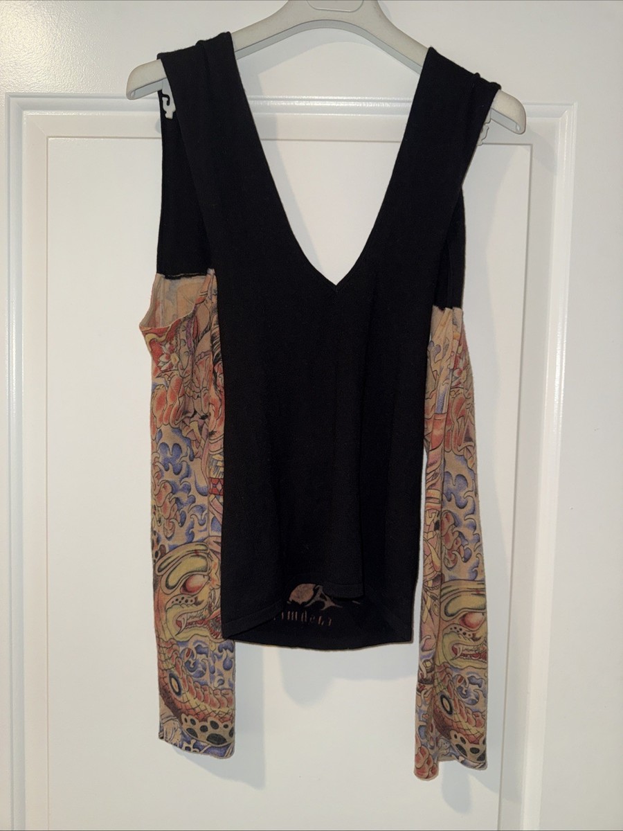 A&amp;G Amal Guessous 100% Cashmere Top Tattoo Women's Size S | eBay