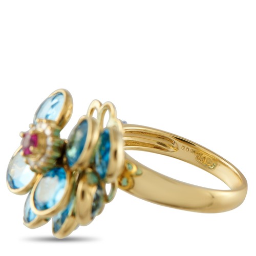 18K Yellow Gold Diamond, Topaz, and Ruby Ring - Picture 4 of 4